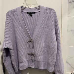 French Connection Lavender Knit Cardigan with Rhinestone Bows